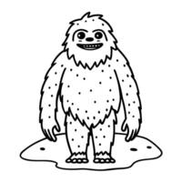 Smiling bigfoot standing on a patch of ground with joyful expression vector