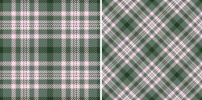 Elegant green and pink plaid patterns, perfect for textile design, fashion, or wrapping paper. These seamless textures offer versatility and a touch of sophisticated style. vector
