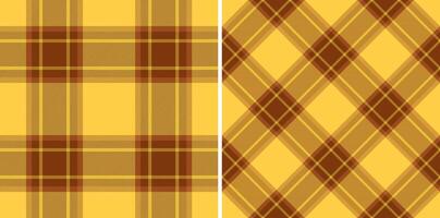 Two vibrant plaid patterns in sunny yellow and rich brown. Perfect for textile design, website backgrounds, or autumnal projects. vector