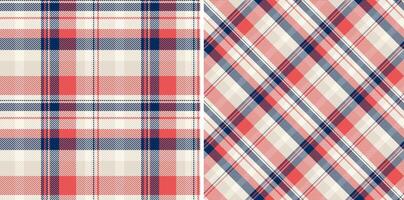 Two vibrant plaid patterns in coral, beige, and navy. Perfect for textile design, apparel, home decor, and website backgrounds. vector