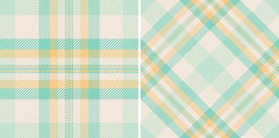 Pair of pastel plaid patterns. Soft teal and peach tones create a calming, versatile design ideal for textiles, websites, and packaging. vector