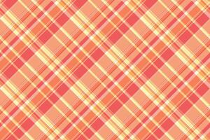Vibrant diagonal plaid pattern in warm peach and orange hues. Perfect for textile design, fashion, website backgrounds, or any project needing a cheerful, summery aesthetic. vector