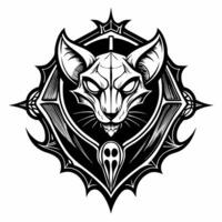 Intricate Gothic Cat Emblem in Monochrome Design vector