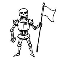 Animated skeleton warrior with flag, medieval fantasy character in armor vector