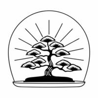 elegant bonsai tree illustration in minimalist black and white artistic representation in a circular frame vector