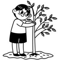 illustration of child hugging tree, promoting love for nature and environmental conservation vector