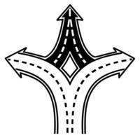 road direction symbol with three diverging arrows and diamond decision making, navigation sign, guideline concept in monochrome design vector