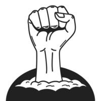 raised fist breaking through the ground symbolizing power and revolution in bold black and white vector