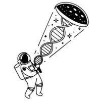 astronaut exploring universe through dna beam space, cosmos, science illustration genetic research, cosmic discovery vector