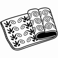 Decorative ornamental towel with swirl and leaf patterns, black and white design vector