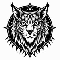 Intricate Geometric Lynx Head in Monochrome Design vector