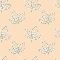 Elegant pastel blue leaf sprigs on a peach background form a seamless pattern. Perfect for textile design, wallpaper, or branding projects needing a delicate, natureinspired aesthetic. vector