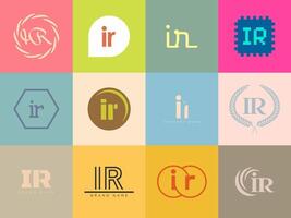 IR logo company templat. Letter i and r logotype. Set different classic serif lettering and modern bold text with design elements. Initial font typography. vector
