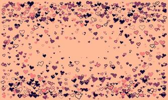 Romantic peach background adorned with a delightful scattering of pink and purple hearts. Perfect for Valentines Day, wedding invitations, or any design needing a touch of love and affection. vector