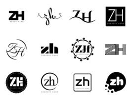 ZH logo company template Letter z and h logotype. Set different classic serif lettering and modern bold text with design elements. Initial font typography. vector