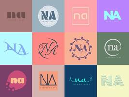 NA logo company template. Letter n and a logotype. Set different classic serif lettering and modern bold text with design elements. Initial font typography. vector