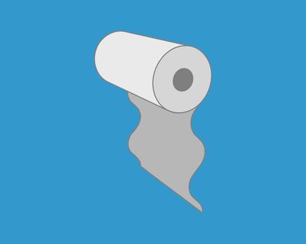 Simple, minimalist illustration of a roll of paper unfurling against a vibrant blue background. Perfect for concepts of new beginnings, continuous flow, or process. vector