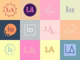 LA logo company template. Letter logotype. Set different classic serif lettering and modern bold text with design elements. Initial font typography. vector