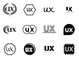 UX logo company template. Letter u and x logotype. Set different classic serif lettering and modern bold text with design elements. Initial font typography. vector