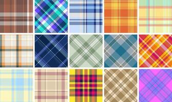 Vibrant collection of 18 diverse plaid patterns. Ideal for textile design, fashion, web backgrounds, scrapbooking. vector