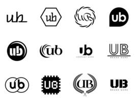 UB logo company template. Letter u and b logotype. Set different classic serif lettering and modern bold text with design elements. Initial font typography. vector