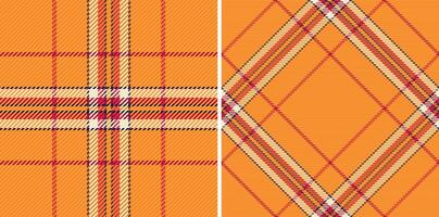 Vibrant orange plaid patterns, perfect for autumnal designs. Two distinct styles offer versatile options for textiles, fashion, and web backgrounds. vector