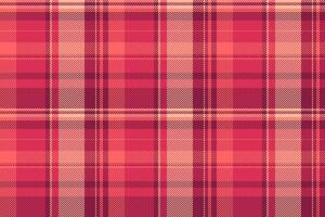Open textile pattern fabric, no people check background seamless. Sixties tartan plaid texture in red and pink colors. vector