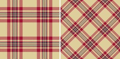 Two seamless plaid patterns in warm red, beige, and navy. Perfect for textile design, apparel, or website backgrounds. Classic yet modern, these versatile textures offer a cozy, autumnal feel. vector