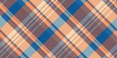 Vibrant diagonal plaid pattern in peach, blue, and brown hues. Perfect for textile design, website backgrounds, or fashionrelated projects. vector
