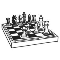 Monochrome chessboard illustration with classic pieces showing strategic game setup vector