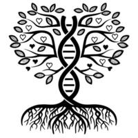 dna tree of life with heart leaves, symbolizing family roots, growth, and connection vector