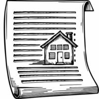 Hand Drawn House Contract Illustration with Scroll Design vector