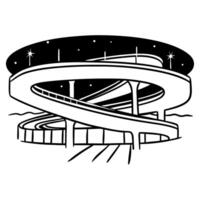 Stylized futuristic highway design at night with interweaving loops and stars overhead vector