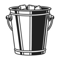 metal ice bucket with ice cubes, black and white graphic design for beverage cooling vector