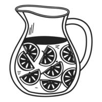 lemon slices in glass pitcher refreshing citrus beverage with summer vibe, black and white line art vector
