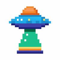 Retro Pixel Art UFO Illustration Vibrant Spaceship Design in Classic 8 Bit Style vector