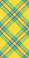 Vibrant yellow, teal, and coral plaid pattern. Perfect for textile design, website backgrounds, or cheerful branding. This seamless texture evokes summer energy and modern style. vector