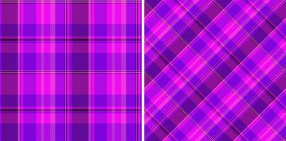 Vibrant purple plaid patterns, perfect for textile design, fashion, or website backgrounds. Two distinct styles-horizontal and diagonal-offer versatile design options. vector