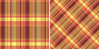 Two vibrant plaid patterns in autumnal hues. Perfect for fallthemed designs, textiles, or website backgrounds. The warm, earthy tones evoke feelings of comfort and nostalgia. vector