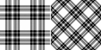 Two stylish monochrome plaid patterns classic and diagonal weaves. Perfect for textile design, fashion, website backgrounds, and packaging. vector