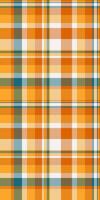 Vibrant autumnal plaid pattern in warm oranges, creamy whites, and teal accents. Perfect for fallthemed designs, textile projects, or adding a touch of rustic charm. vector