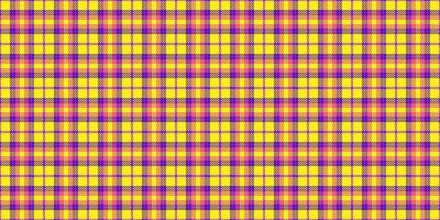 Ornament tartan check pattern, blank textile texture. Kid background plaid fabric seamless in violet and yellow colors. vector