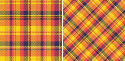 Pattern background fabric of seamless check texture with a textile tartan plaid. Set in rainbow colors for trousers outfit ideas. vector