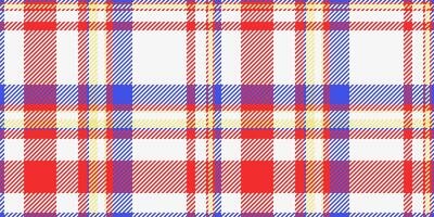 Vibrant red, blue, and yellow plaid pattern. Perfect for textile design, website backgrounds, or crafting projects. This cheerful, seamless texture evokes feelings of warmth and energy. vector