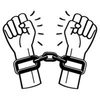 Hands raised in resistance with handcuffs breaking apart, symbolizing freedom, protest, and justice vector