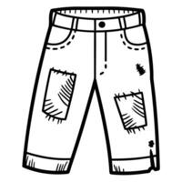 black and white sketch of patched shorts with stitching details vector