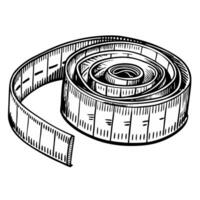 Illustration of a Rolled Measuring Tape in Black and White for Tailoring and Design vector