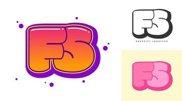 FS logo design for festival or party. Initial letter f and s in graffiti style. Creative modern lettering company name of font typography. Kids trendy logotype or identity. vector
