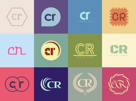 CR logo company template Letter c and r logotype. Set different classic serif lettering and modern bold text with design elements. Initial font typography. vector