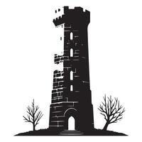 Silhouette Illustration of a Ruined Tower Symbolic Fortress Abandoned in Time vector